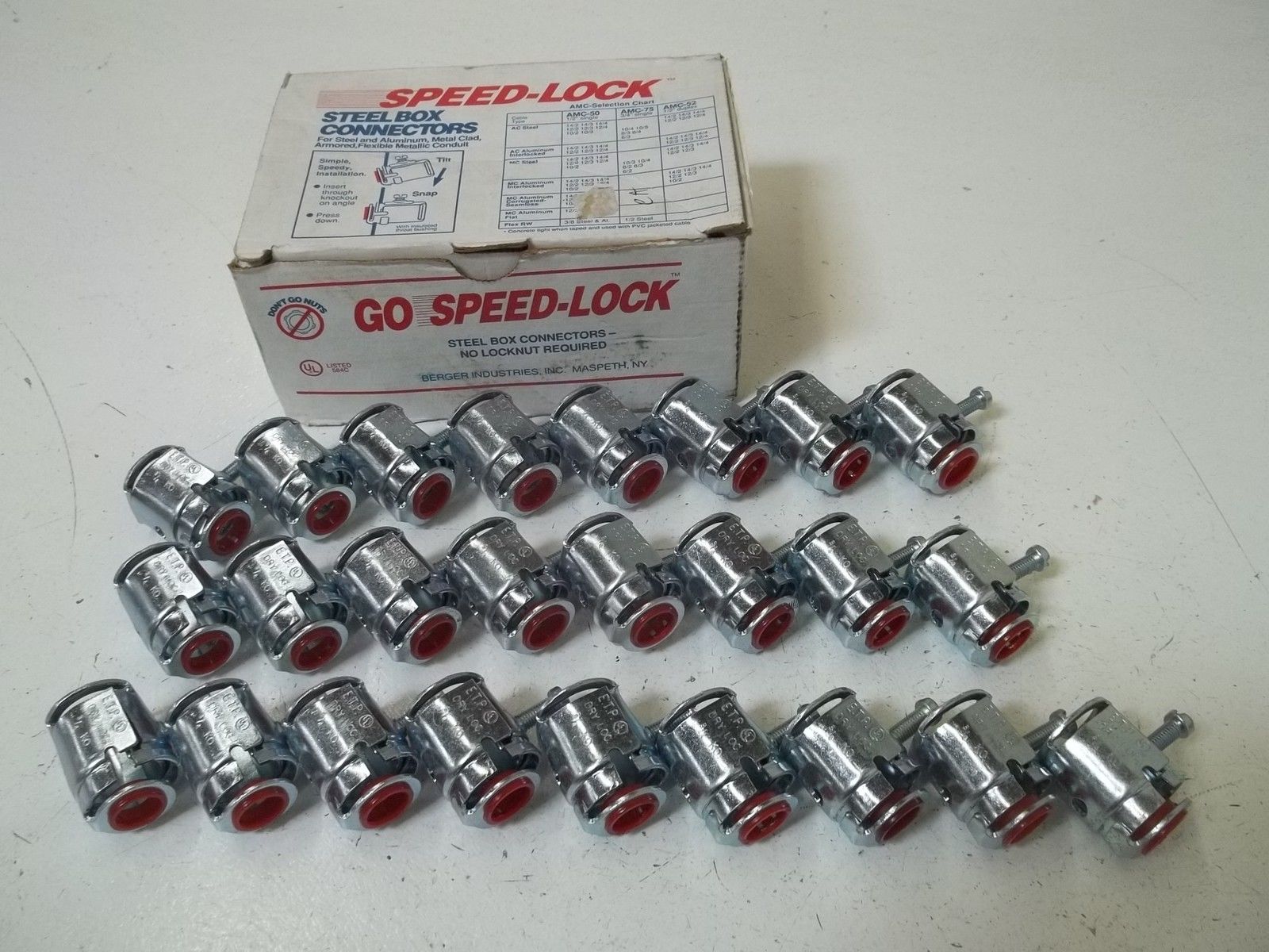 LOT OF 25 SPEED-LOCK AMC-75 3/4" STEEL BOX CONNECTORS NSMP