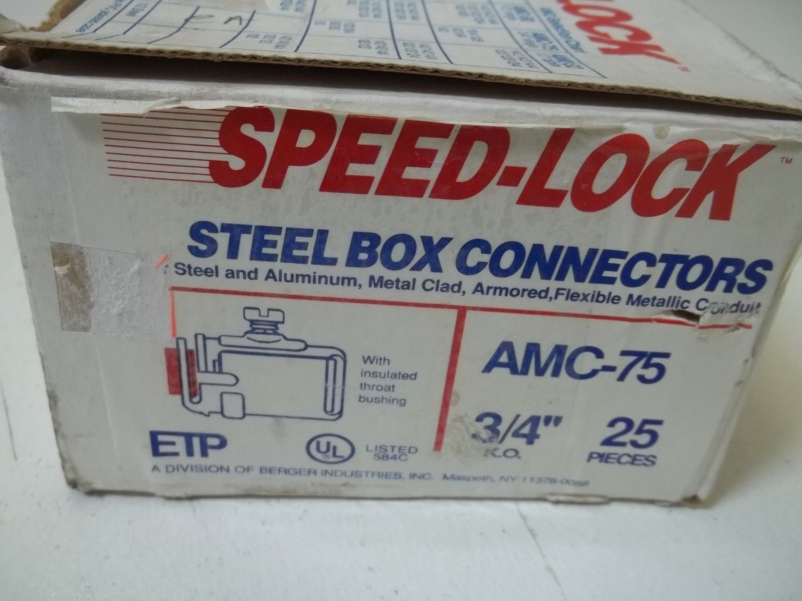 LOT OF 25 SPEED-LOCK AMC-75 3/4" STEEL BOX CONNECTORS NSMP