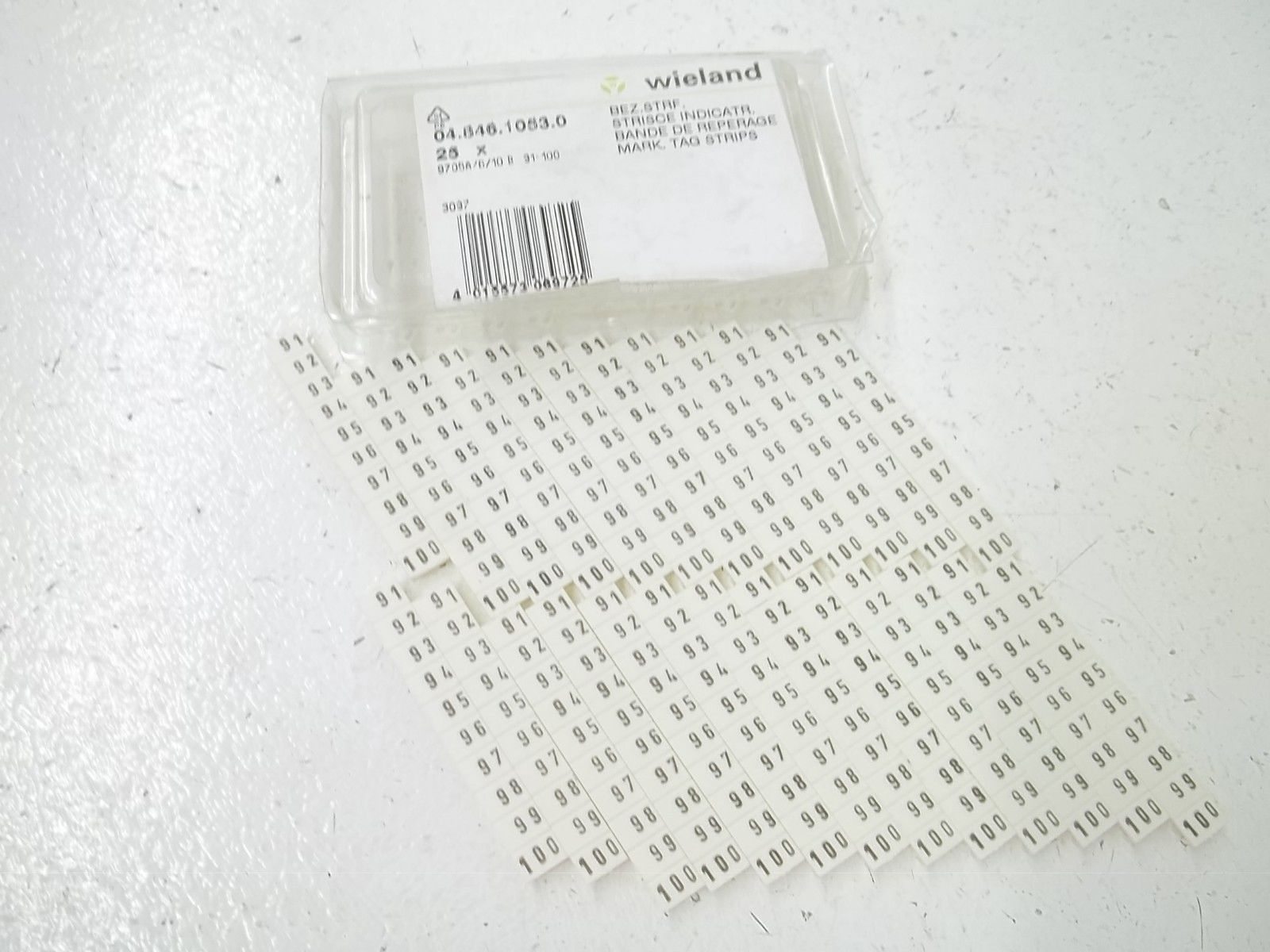 WIELAND 04.846.1053.0 MARK TAG STRIPS 91-100 (PKG OF 25)  NSNP