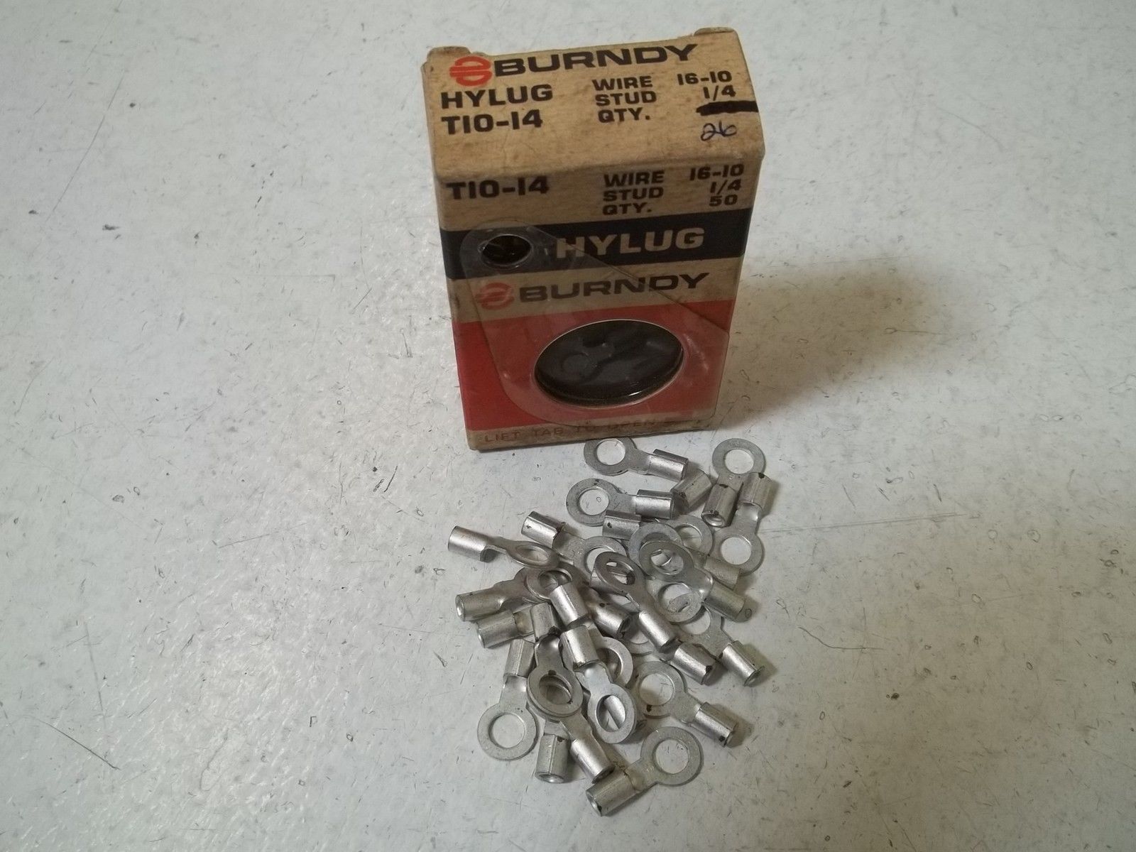 LOT OF 26 BURNDY T10-14 HYLUG 16-10WIRE, 1/4 STUD NSMP