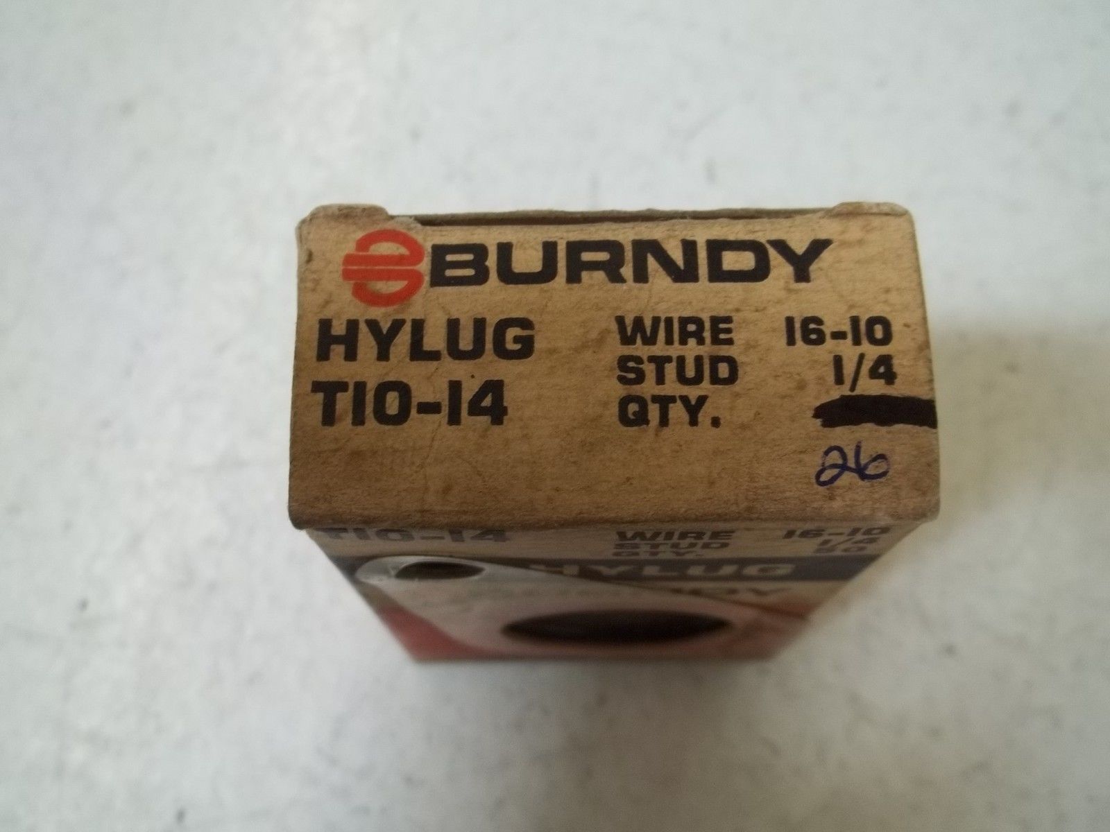 LOT OF 26 BURNDY T10-14 HYLUG 16-10WIRE, 1/4 STUD NSMP