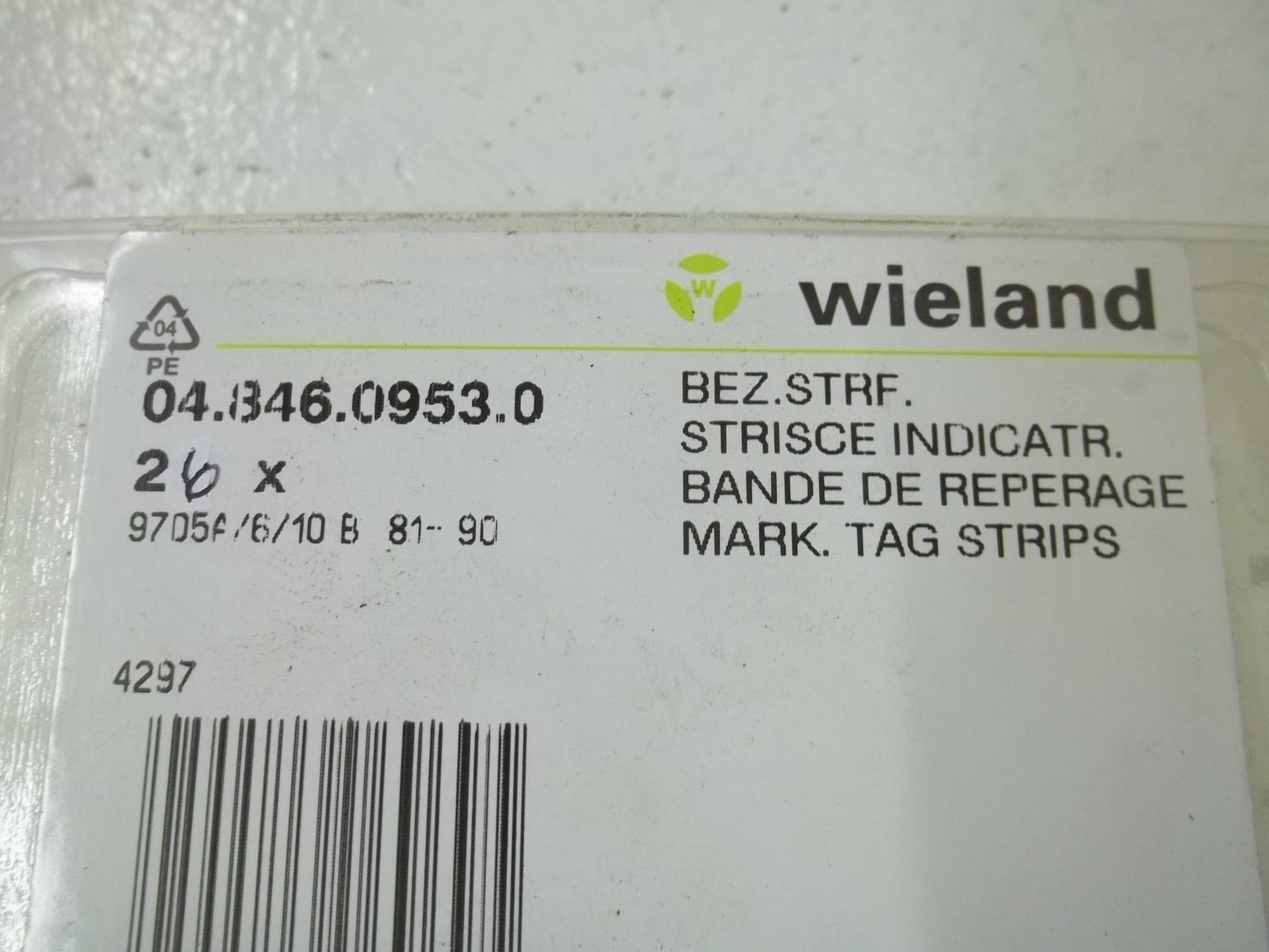 WIELAND 04.846.0953.0 MARK. TAG STRIPS 81-90(PKG OF 26) NSMP