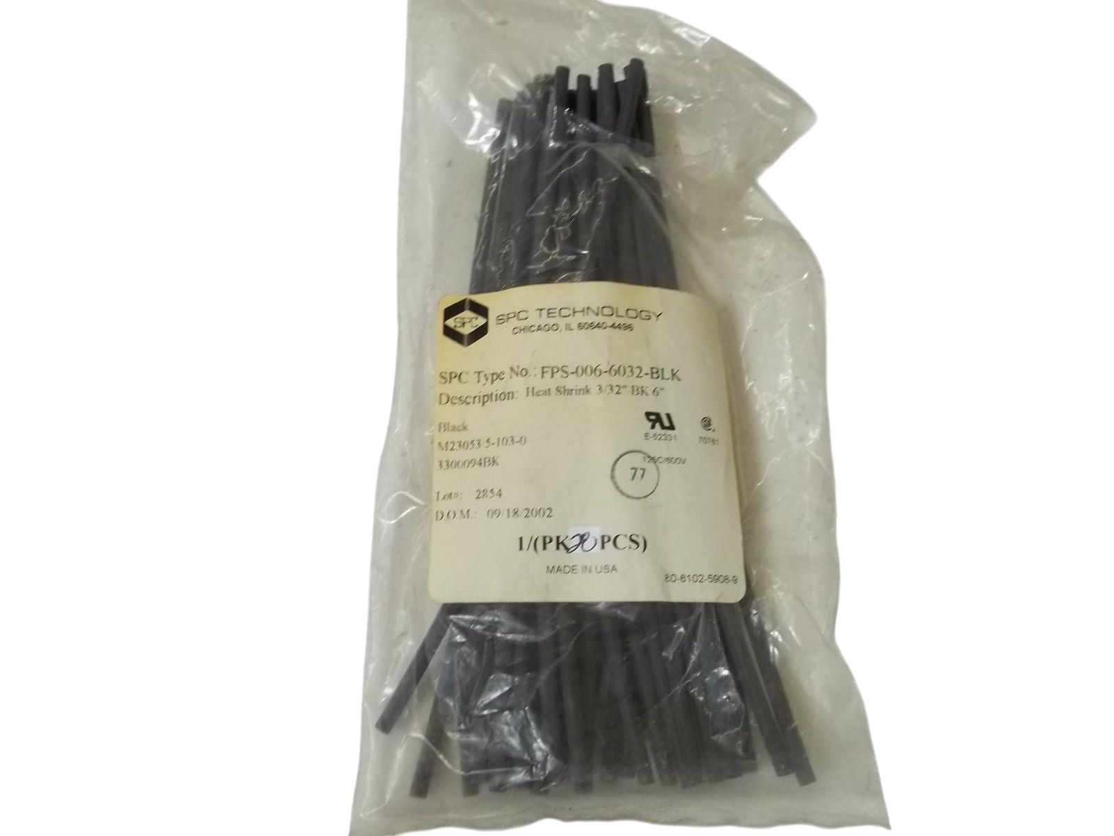 LOT OF 28 SPC TECHNOLOGY FPS-006-6032-BLK HEAT SHRINK 3/32" BLK 6"NSMP