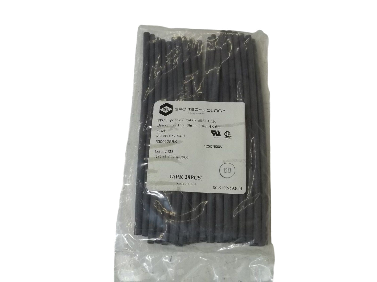 LOT OF 28 SPC TECHNOLOGY FPS-008-6028-BLK HEAT SHRINK 1 8IN BK 6INNSMP