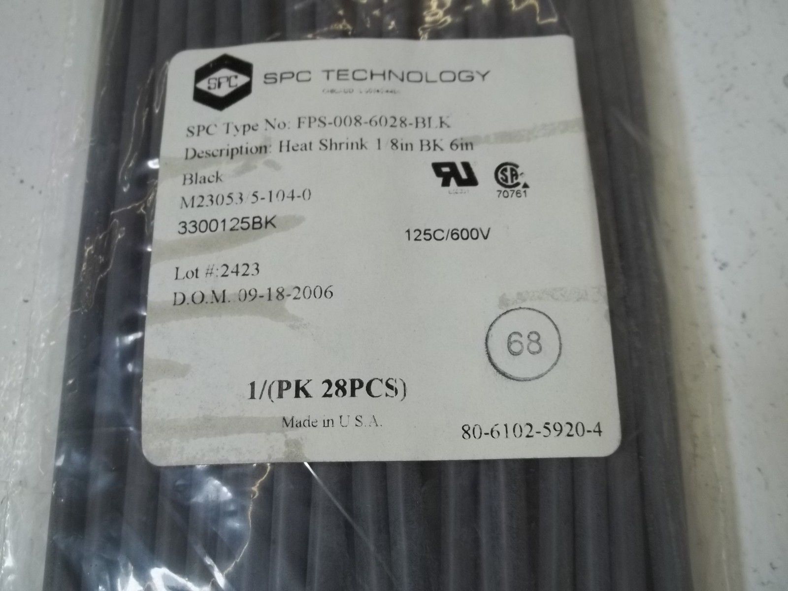 LOT OF 28 SPC TECHNOLOGY FPS-008-6028-BLK HEAT SHRINK 1 8IN BK 6INNSMP