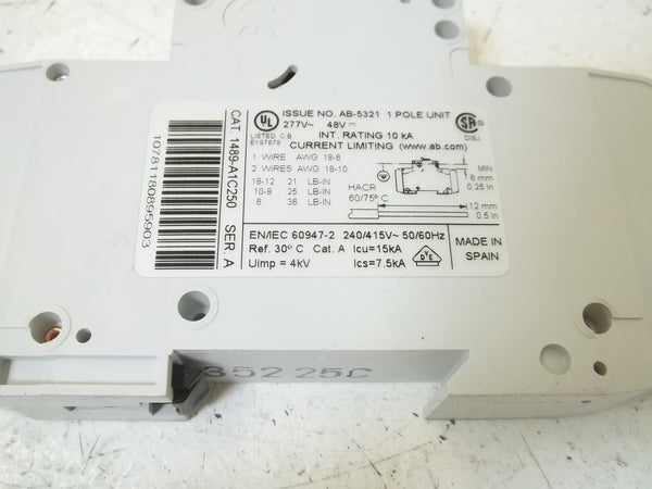 LOT OF 2 ALLEN BRADLEY 1489-A1C250 SER.A CIRCUIT BREAKER NSMP