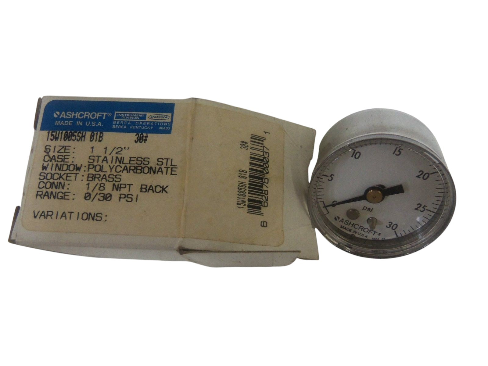 ASHCROFT 15W1005SH01B-30# PRESSURE GAUGE 0-30 PSI NSMP