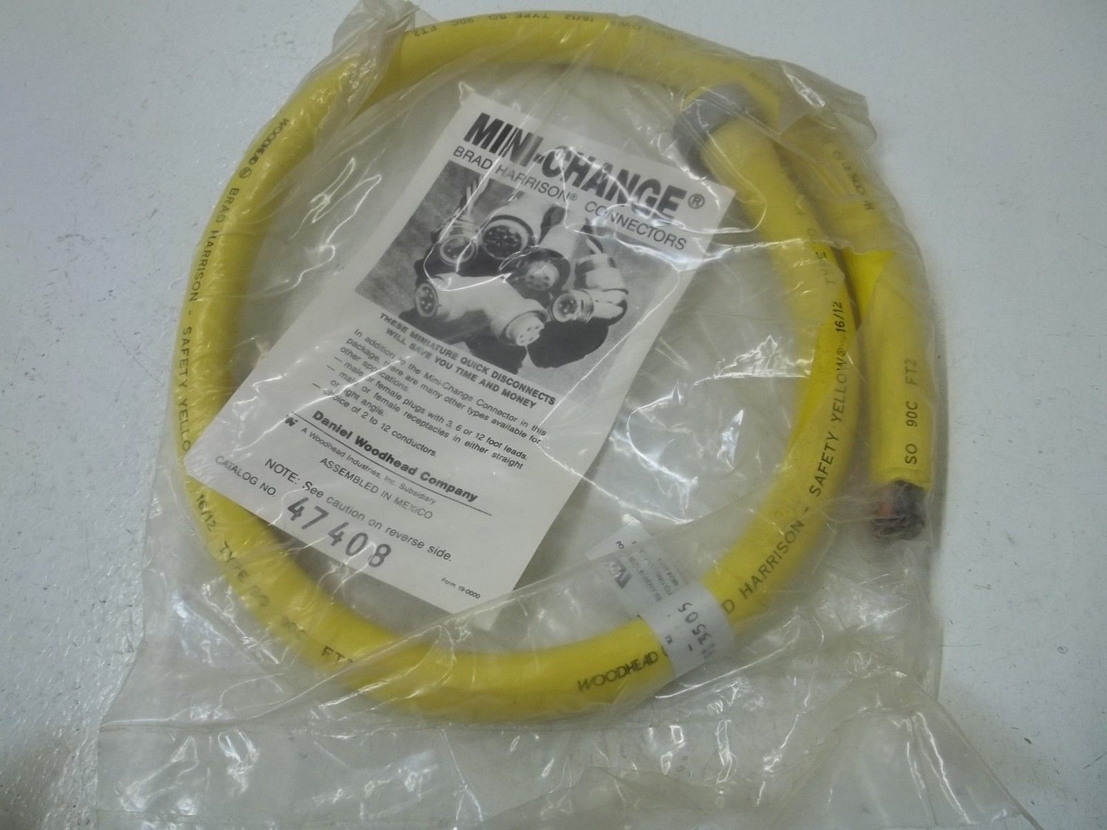 LOT OF 2 BRAD HARRISON 47408 CORDSET YEL 3FT 12POLE STR.MALE CONN.16/12AWGUNMP