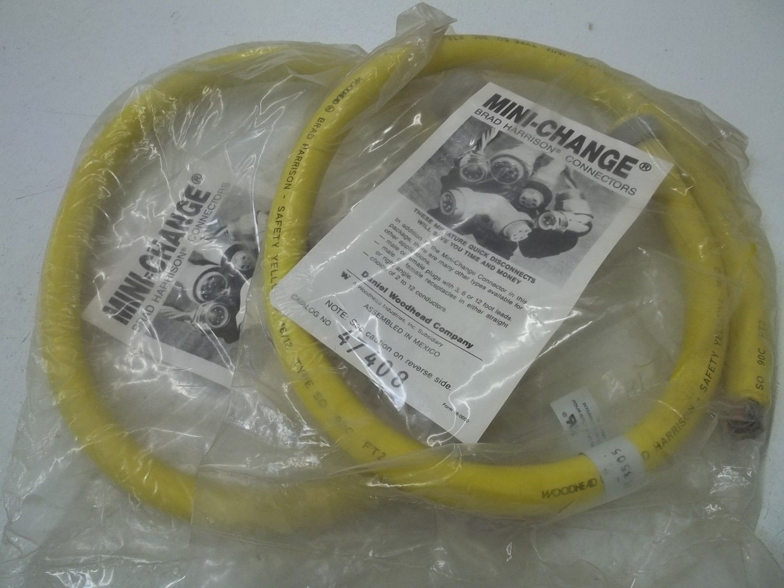 LOT OF 2 BRAD HARRISON 47408 CORDSET YEL 3FT 12POLE STR.MALE CONN.16/12AWGUNMP