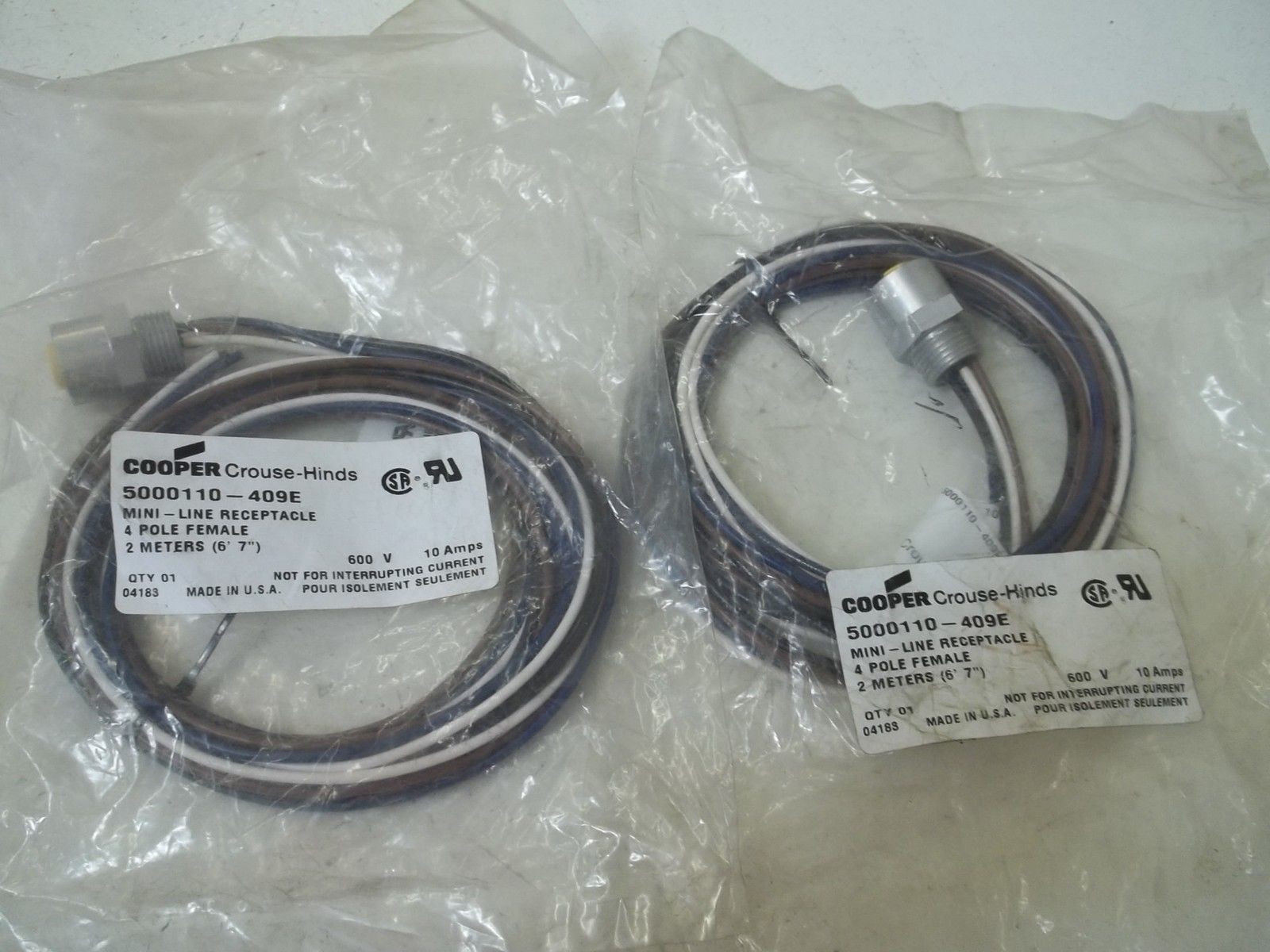 LOT OF 2 COOPER 5000110-409E MINI-LINE RECEPTACLE 4-P FEMALE 2M. NSMP