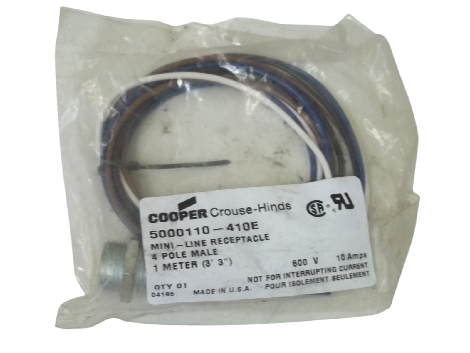 LOT OF 2 COOPER 5000110-410E MINI-LINE RECEPTACLE 4-P MALE 1 METERNSMP