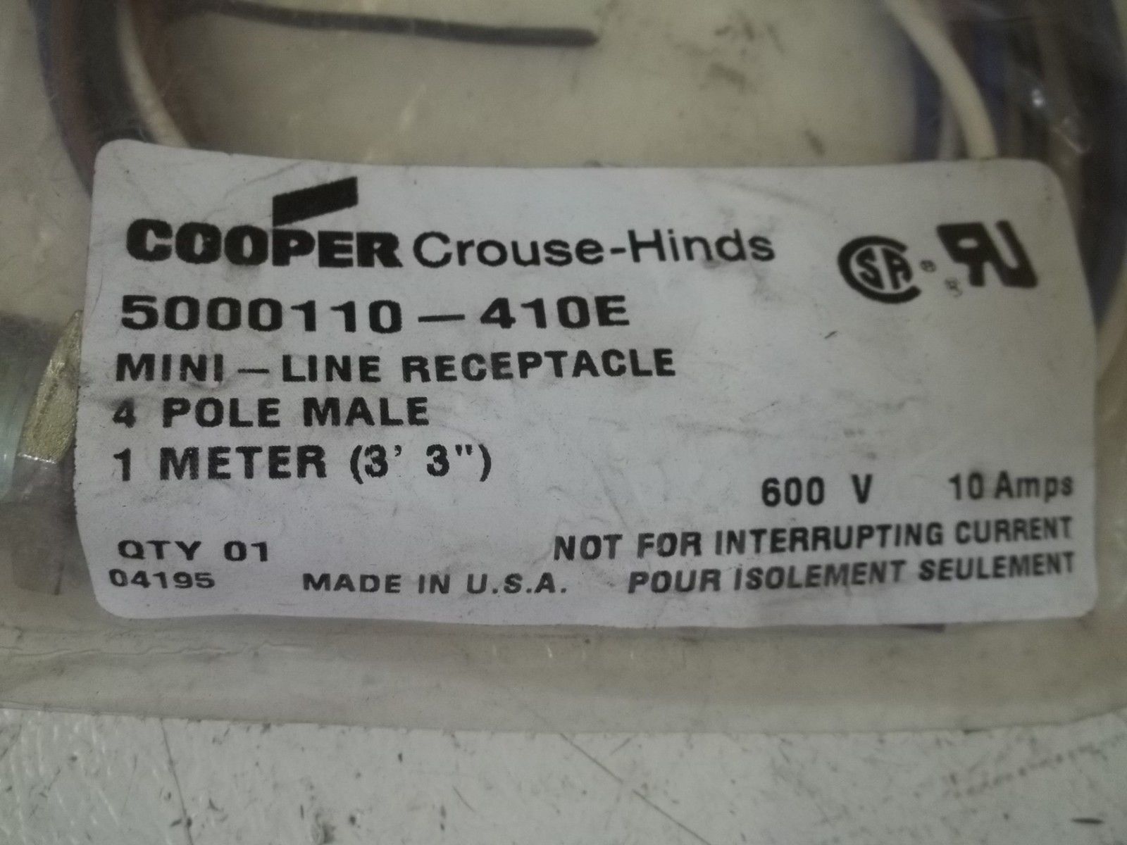 LOT OF 2 COOPER 5000110-410E MINI-LINE RECEPTACLE 4-P MALE 1 METERNSMP