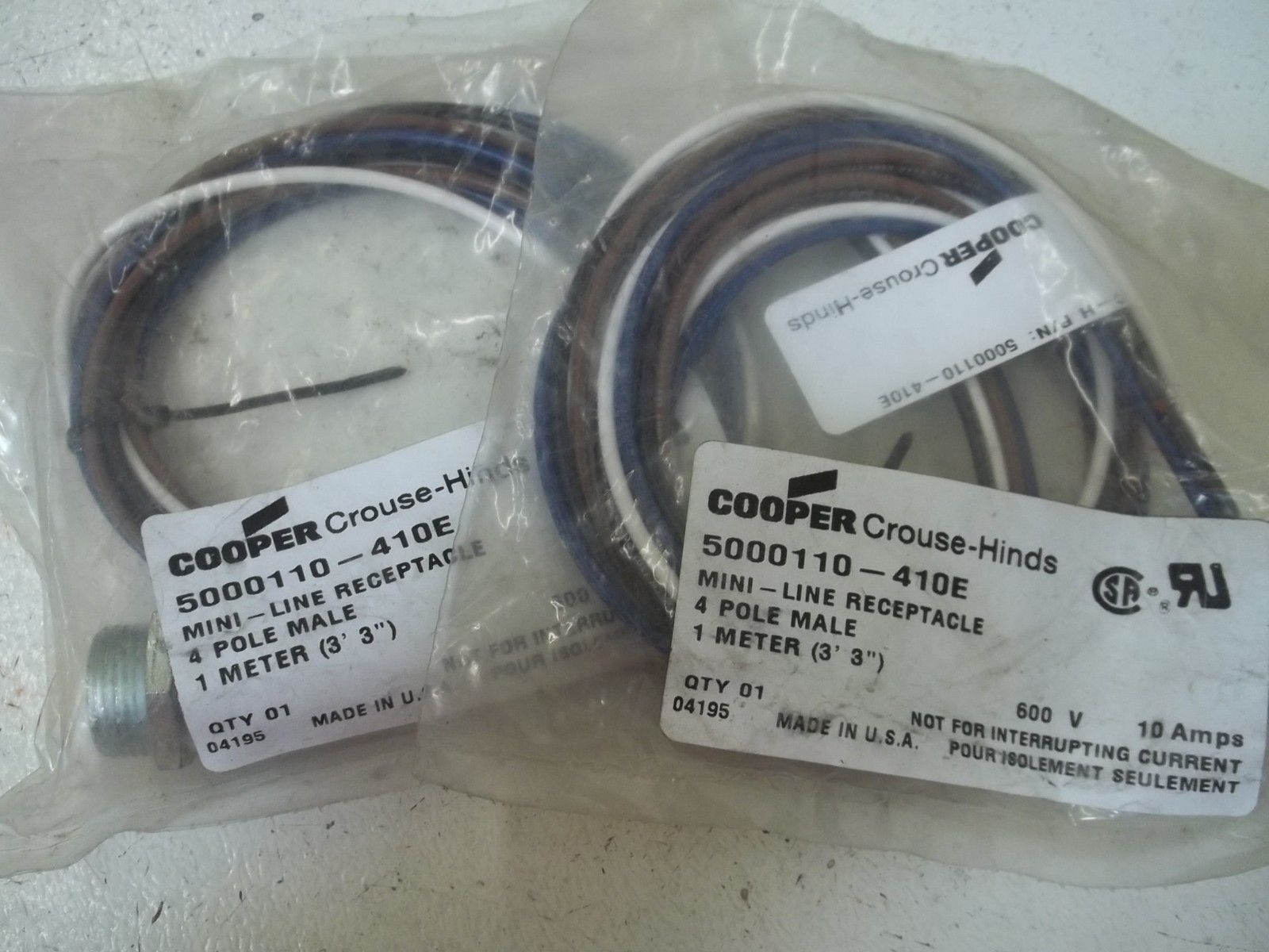 LOT OF 2 COOPER 5000110-410E MINI-LINE RECEPTACLE 4-P MALE 1 METERNSMP