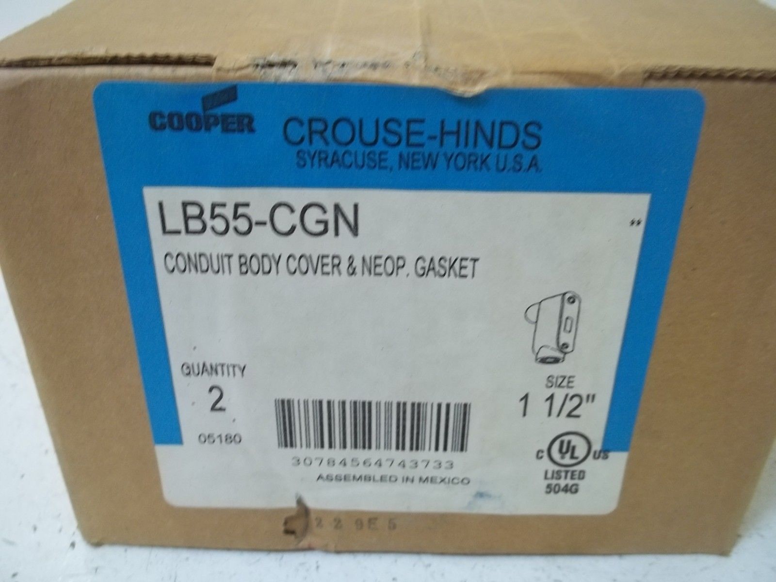 LOT OF 2 CROUSE-HINDS LB55-CGN 1-1/2" CONDUIT BODY COVERS NSFS