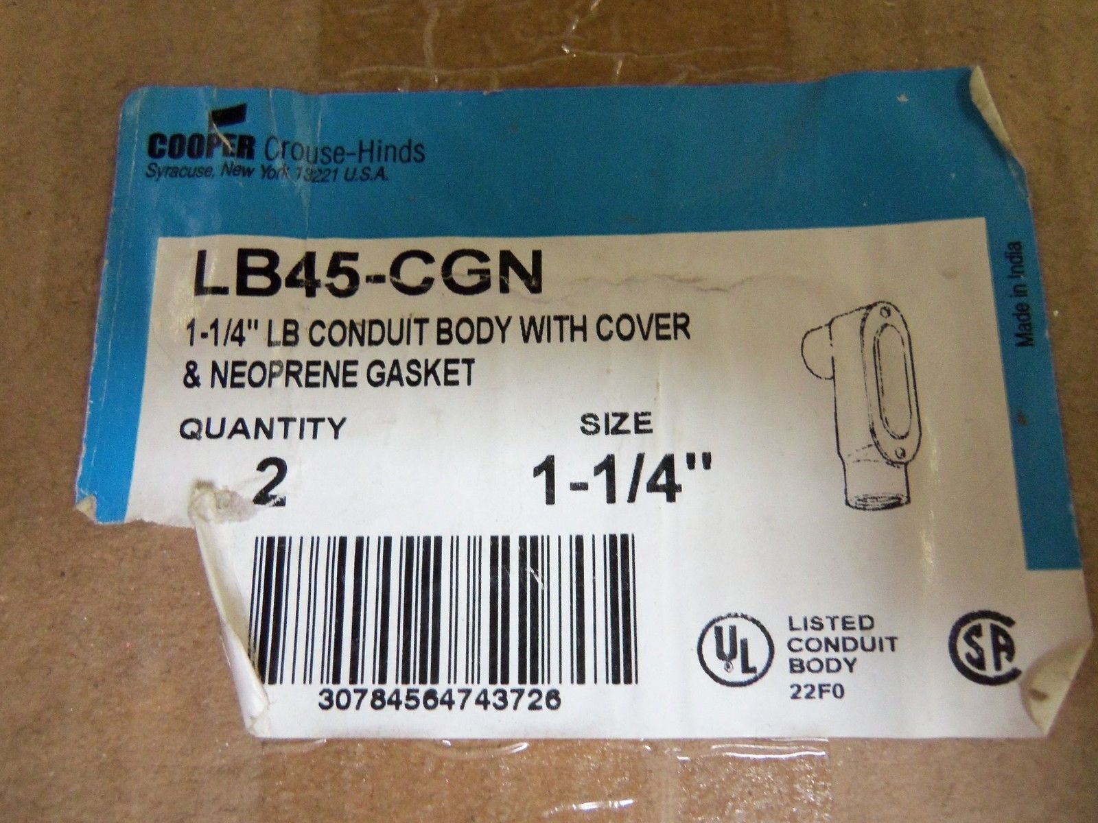 LOT OF 2 CROUSE-HINDS LB45-CGN CONDUIT NSMP