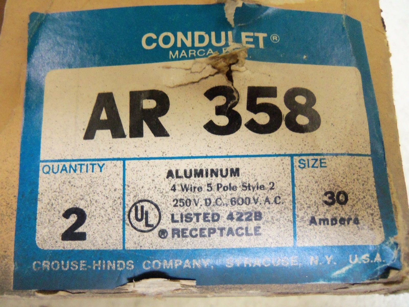LOT OF 2 CROUSE-HINDS AR358 CONDUIT NSMP