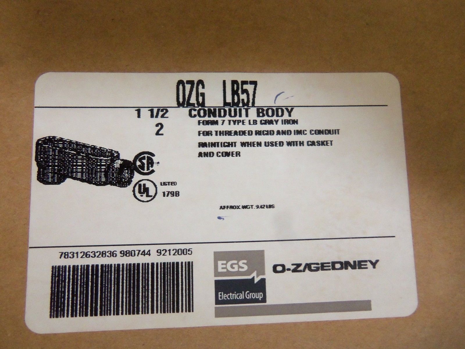 LOT OF 2 EGS LB57 CONDUIT NSMP