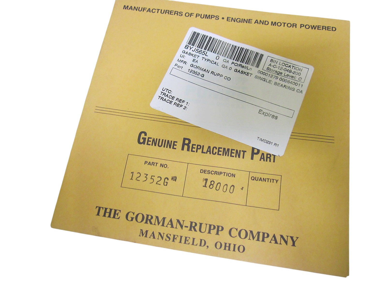 LOT OF 2 GORMAN-RUPP 12352G-18000 GASKET NSMP