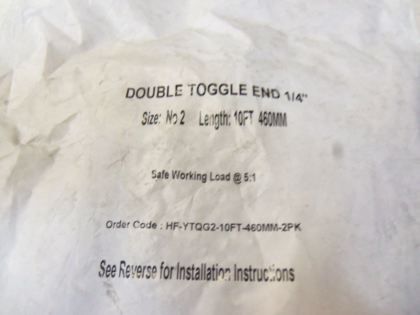 LOT OF 2 GRIPPLE DOUBLE TOGGLE END 1/4"  HF-YTQG2-10FT-460MM-2PK  FACTORY BAG