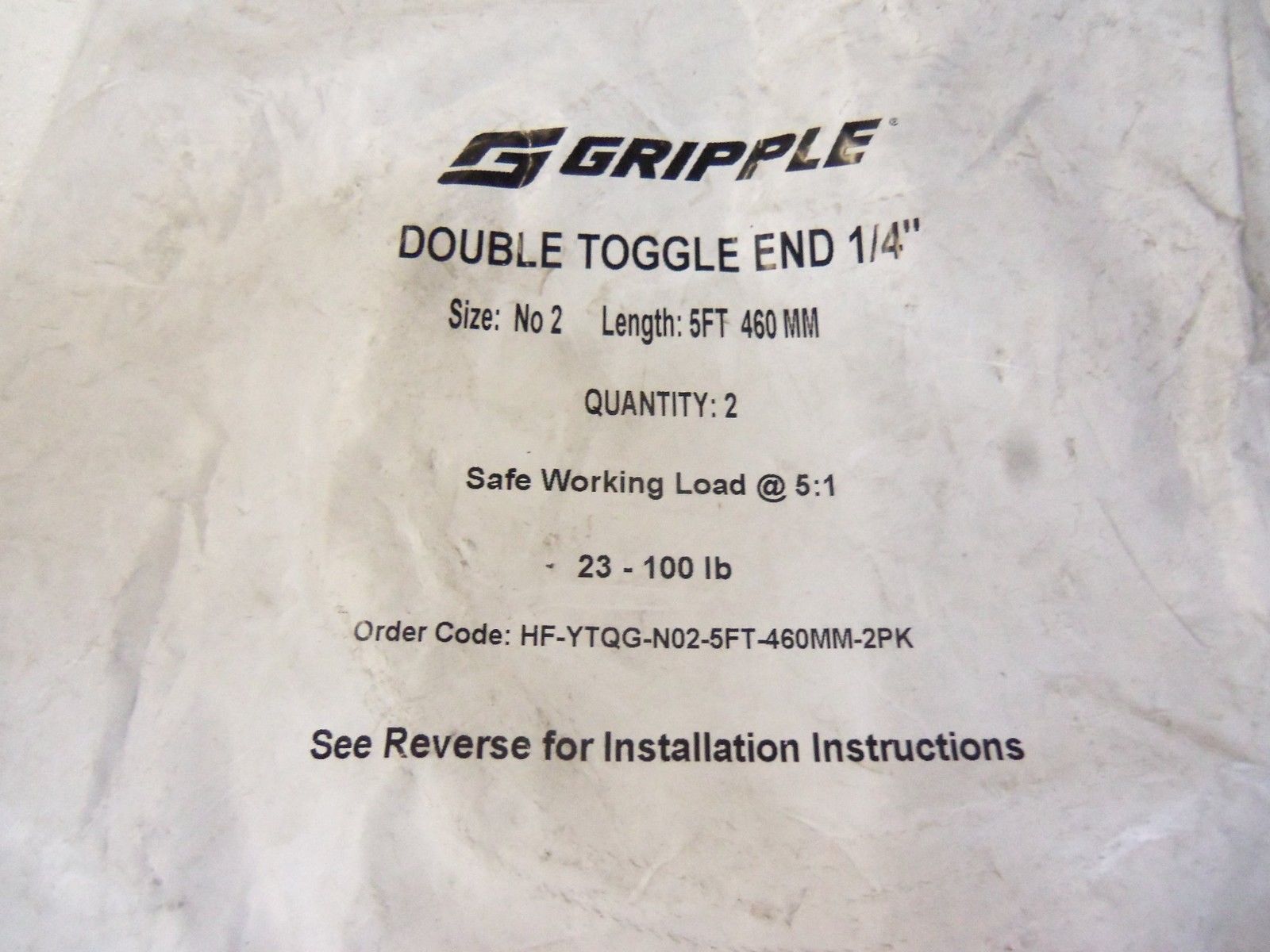 LOT OF 2 GRIPPLE HF-YTQG-N02-5FT-460MM-2PK 1/4" NSFS