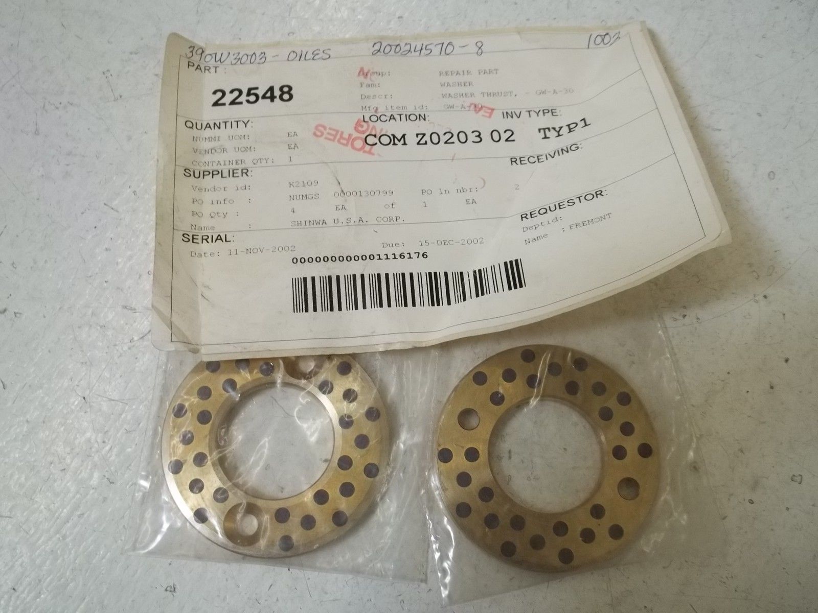 LOT OF 2 GW-A-30 WASHER, THRUST NSNP
