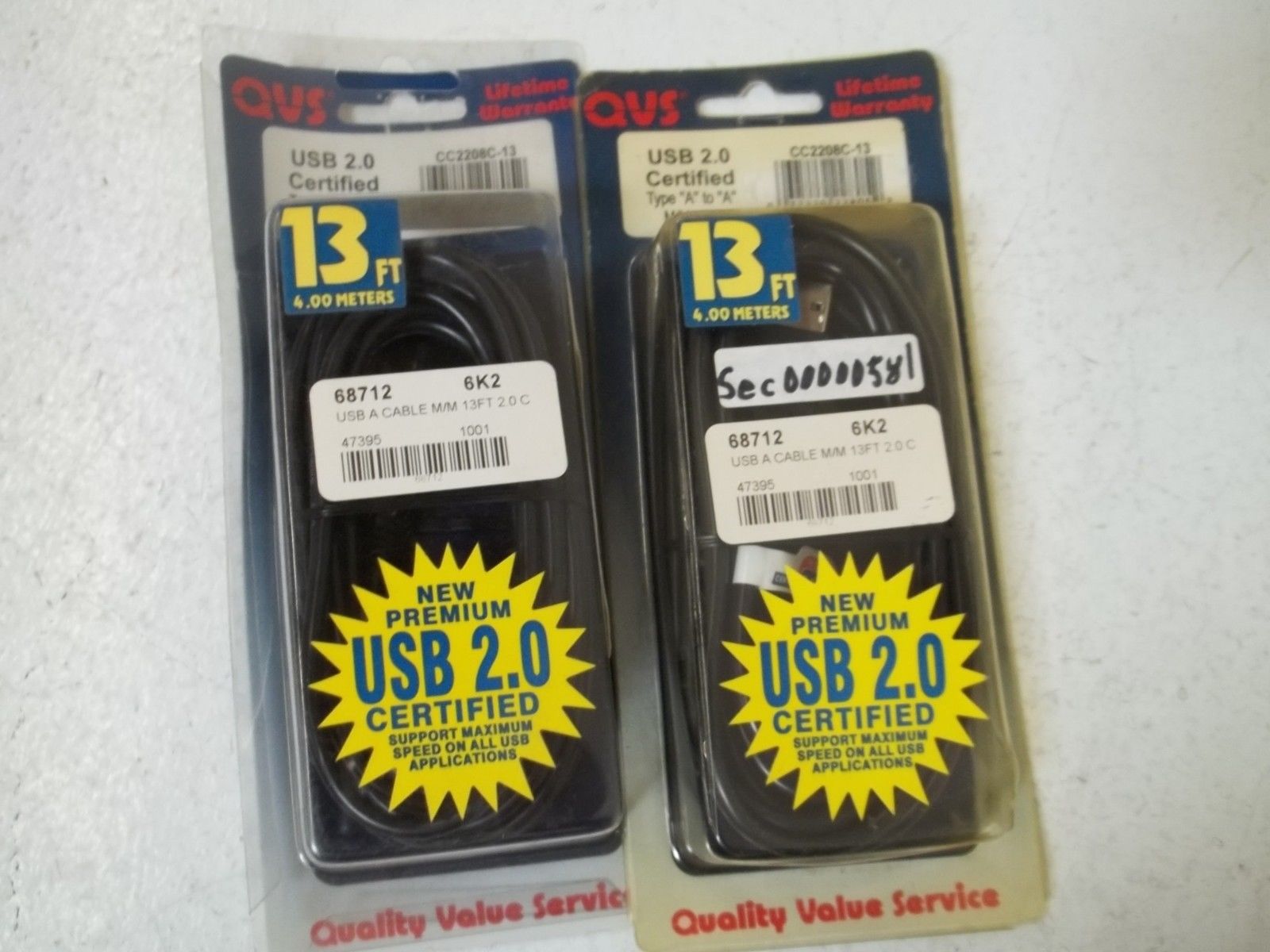LOT OF 2 QVS CC2208C-13 USB A CABLE M/M 13FT 2.0C NSMP