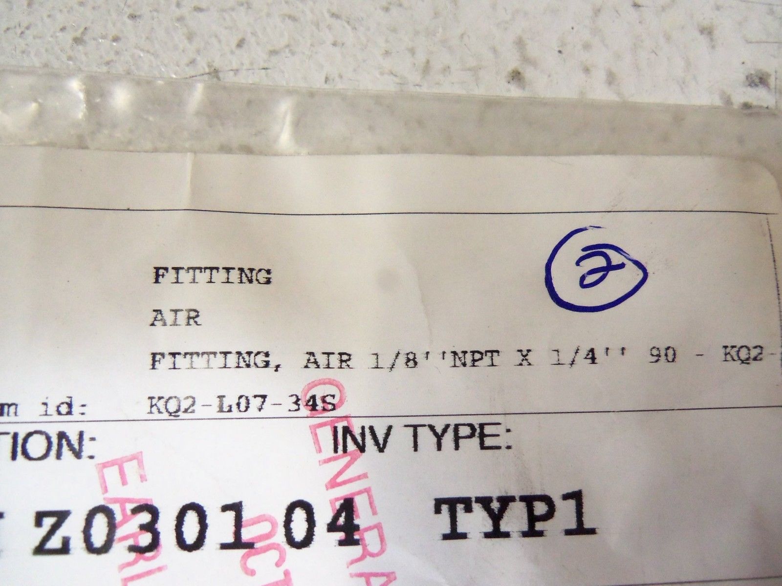 LOT OF 2 SMC FITTING KQ2-L07-34S NSNP