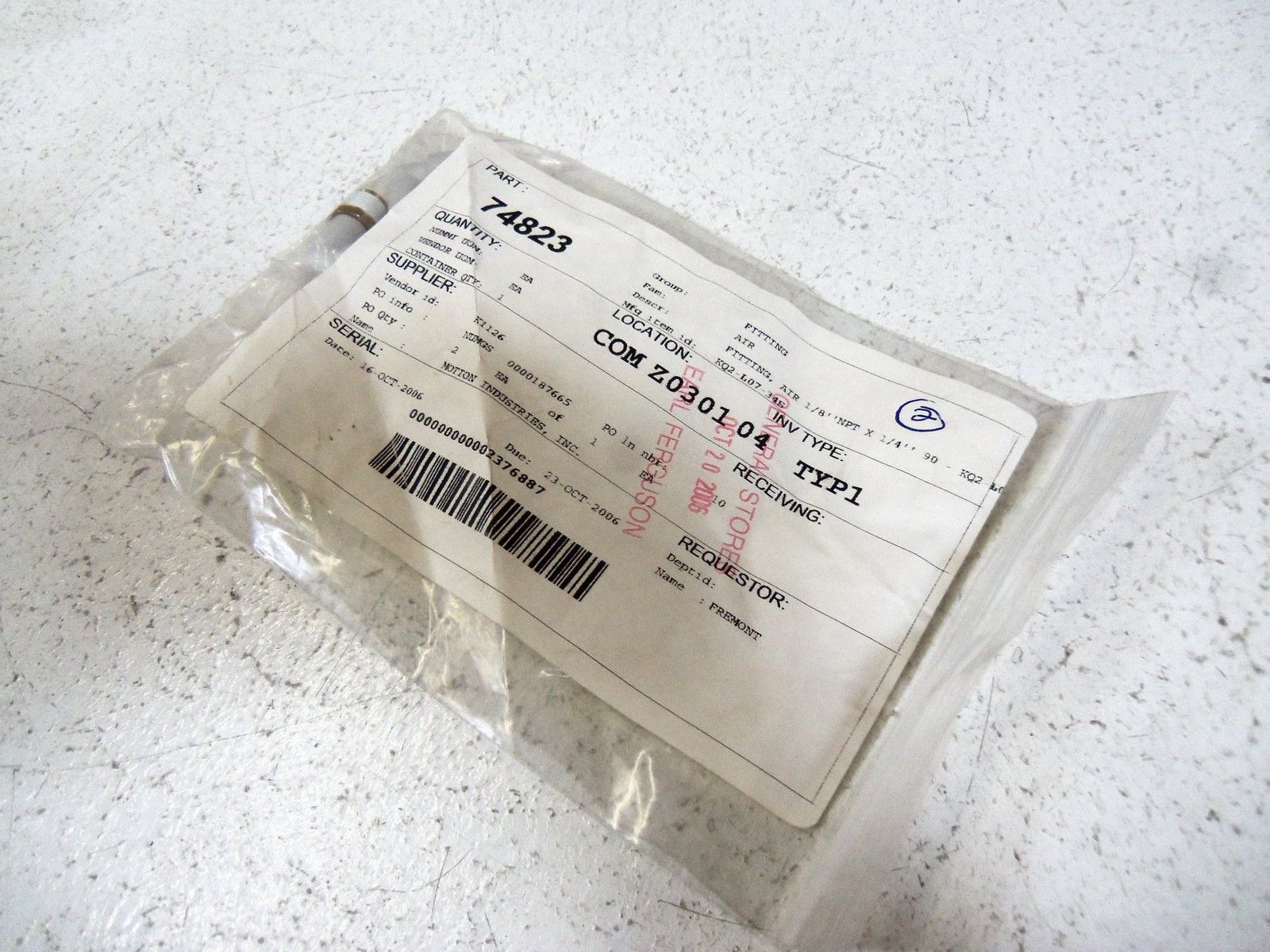 LOT OF 2 SMC FITTING KQ2-L07-34S NSNP