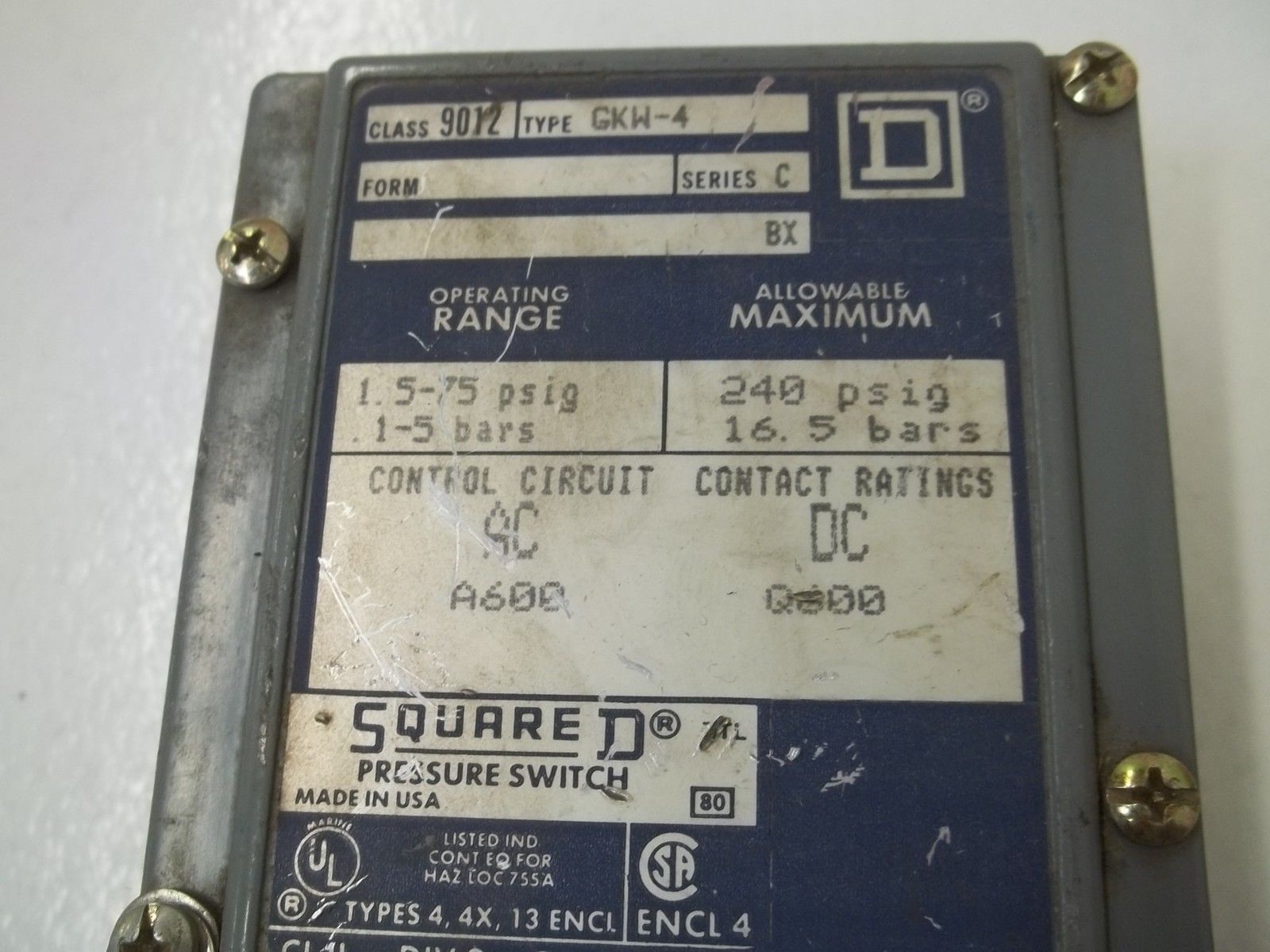LOT OF 2 SQUARE D 9012-GKW-4 SER.C UNMP