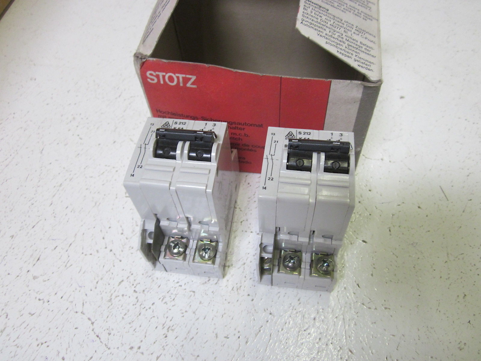 LOT OF 2 STOTZ S212-K6 2P 6A CIRCUIT BREAKER W/ AUXILIARY CONTACT NSMP