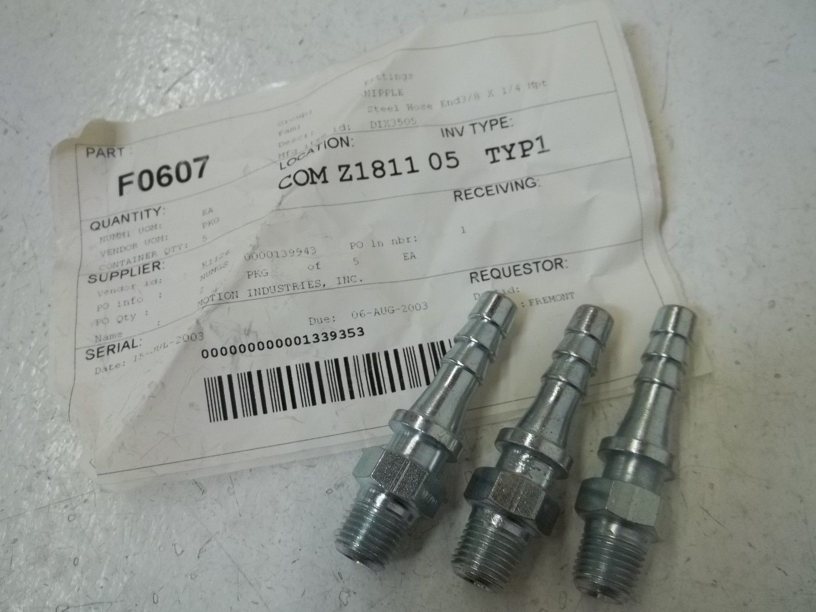 LOT OF 3 DIX3505 STEEL HOSE END 3/8" X 1/4" MPT NSNP