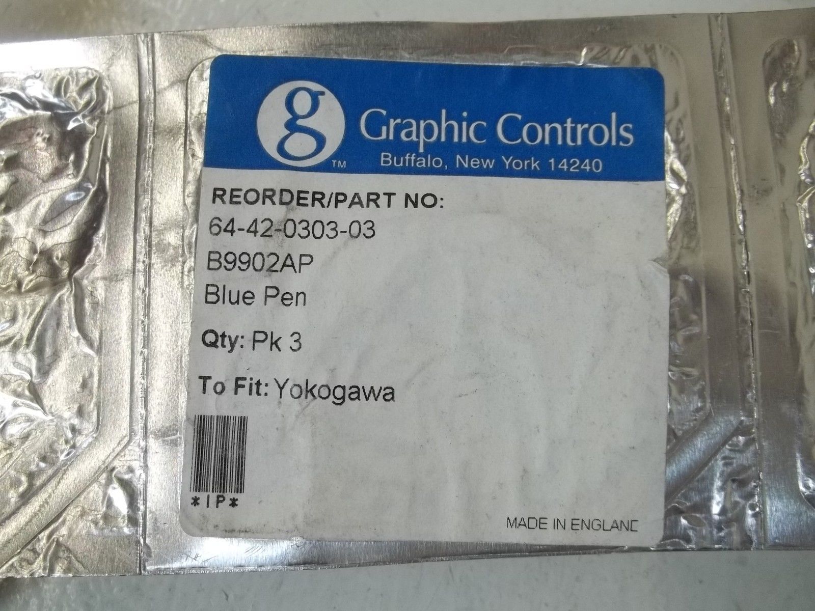 LOT OF 3 GRAPHIC CONTROLS 64-42-0303-03 BLUE PEN NSNP