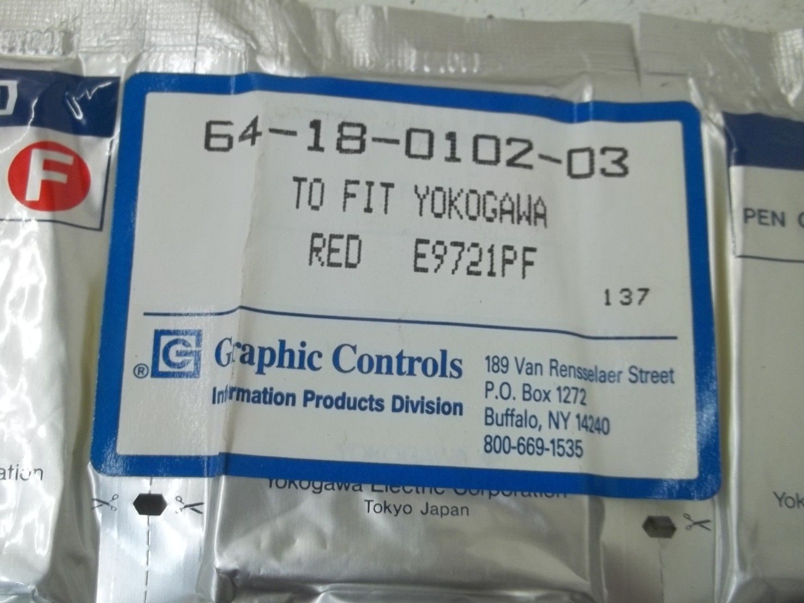 LOT OF 3 GRAPHIC CONTROL 64-18-0102-03 PEN CARTRIDGE RED NSMP