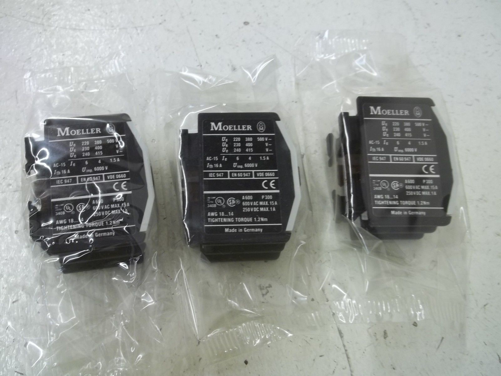 LOT OF 3 KLOCKNER-MOELLER 20DIL AUXILIARY CONTACT MODULE NSMP