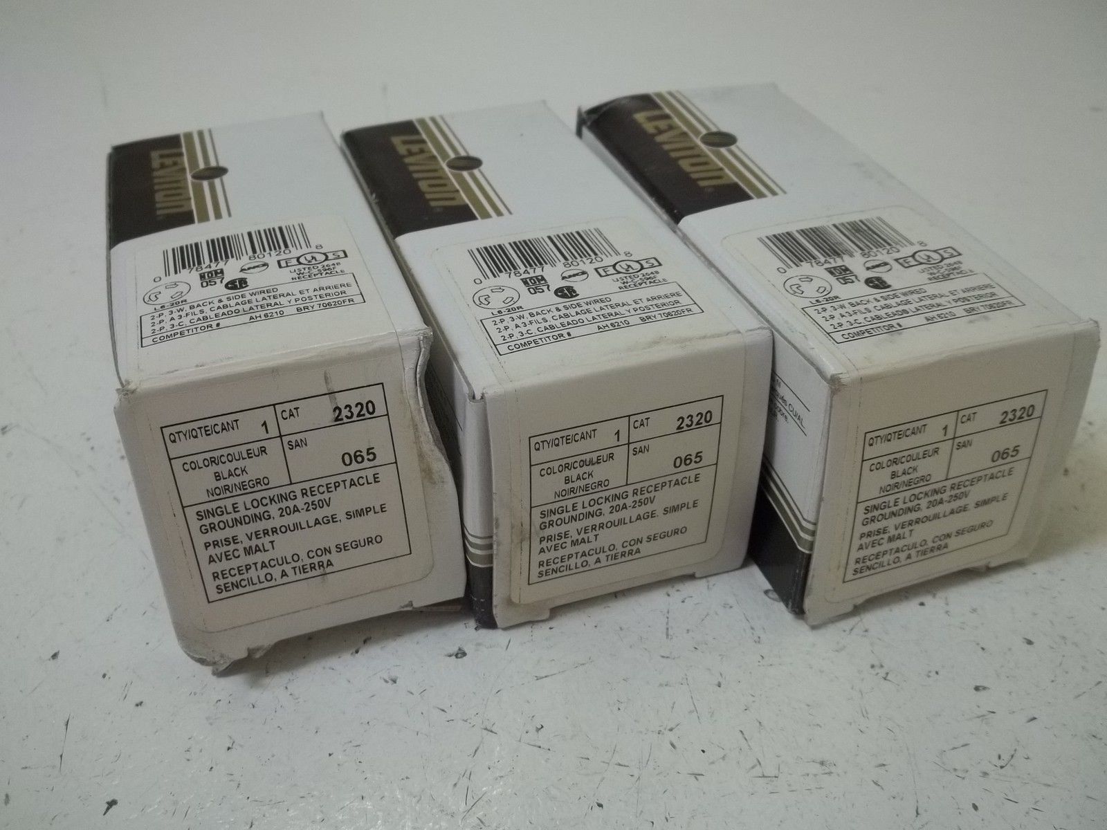 LOT OF 3 LEVTION 2320 SINGLE LOCKING RECEPTACLE GROUNDING,20A-250VNSMP