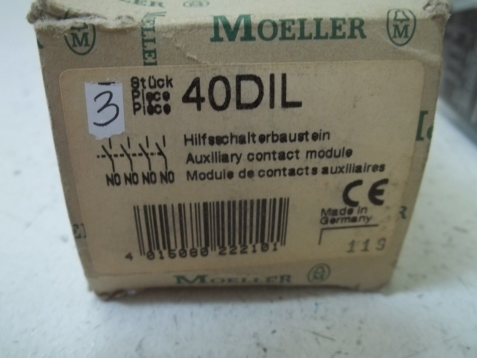 LOT OF 3 MOELLER 40DIL AUXILIARY CONTACT MODULE NSMP