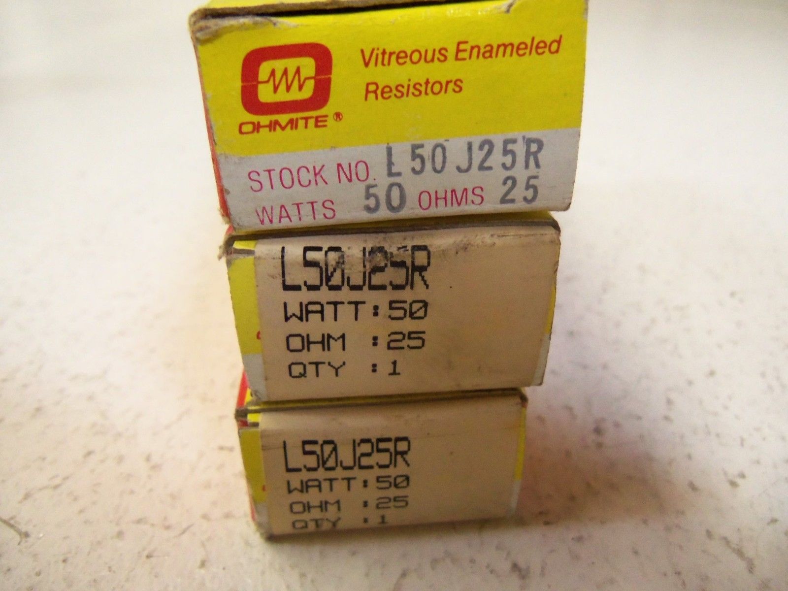 LOT OF 3 OHMITE RESISTOR L50J25RNSMP