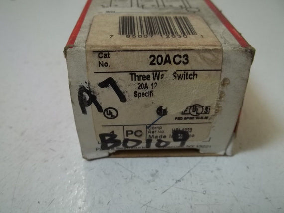 LOT OF 3 PASS & SEYMOUR 20AC3 THREE WAY SWITCH NSMP