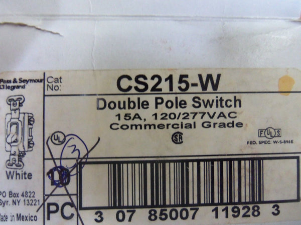 LOT OF 3  PASS & SEYMOUR CS215-W DOUBLE POLE SWITCH NSMP