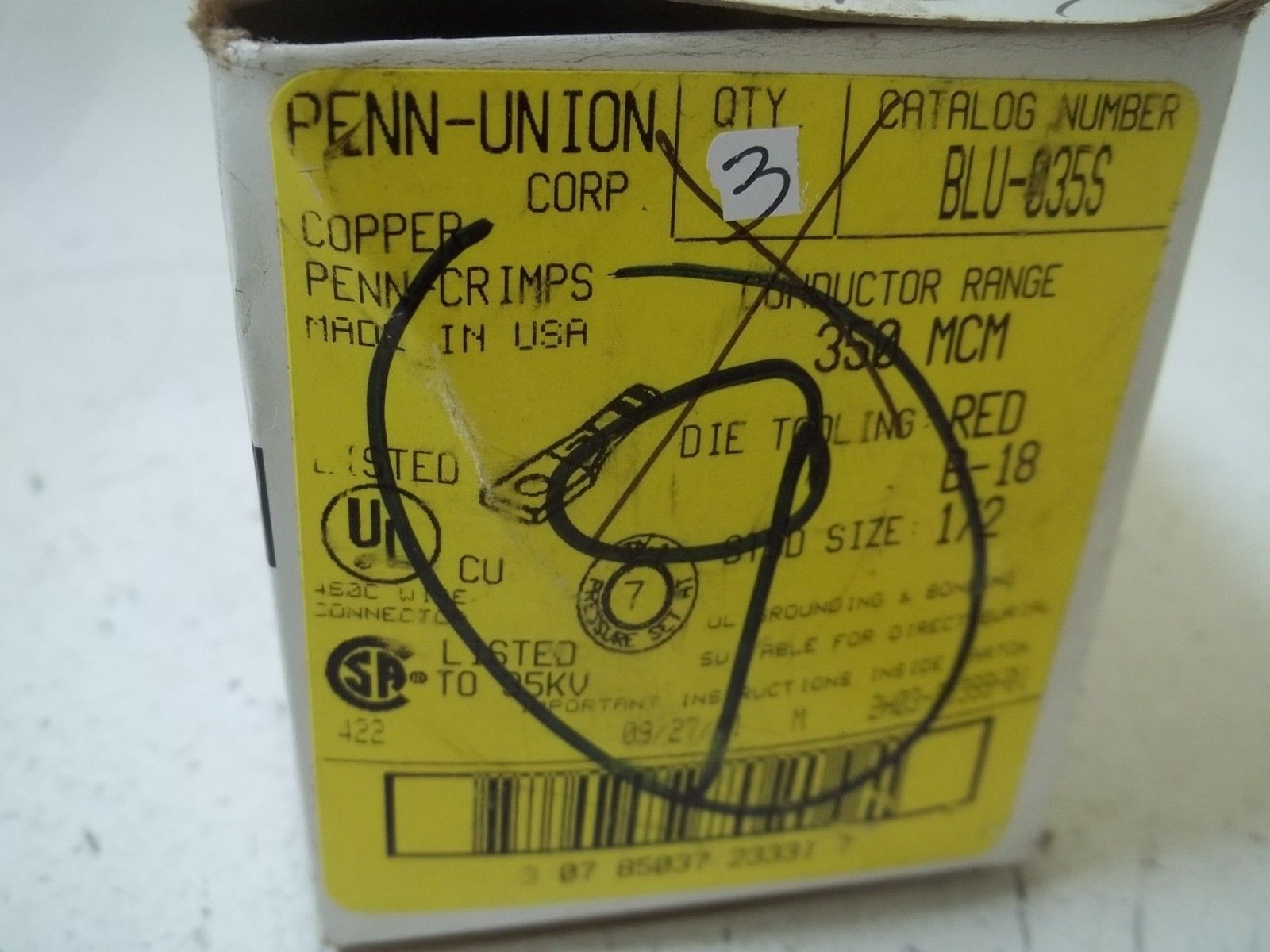 LOT OF 3 PENN-UNION BLU-035S CONDUCTOR RANGE DIE TOOLING:RED NSMP