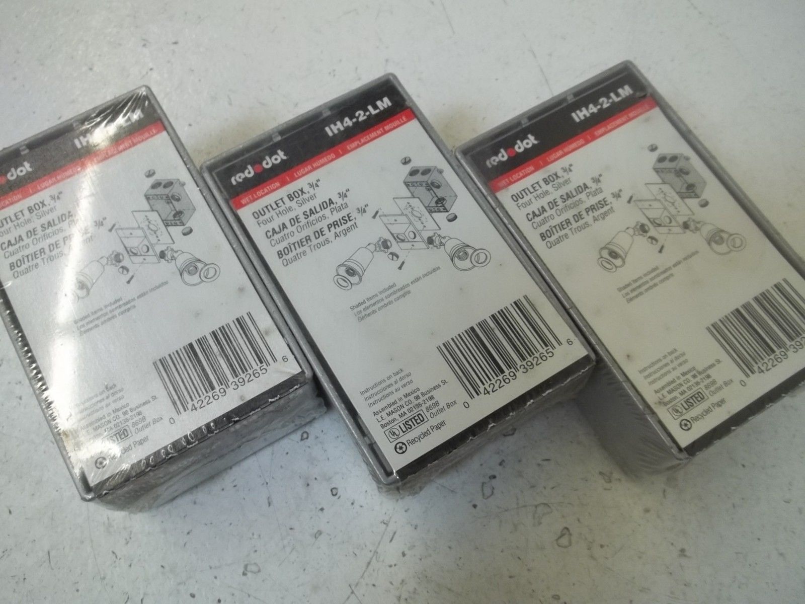 LOT OF 3 RED DOT IH4-2-LM 3/4" OUTLET BOX NSMP