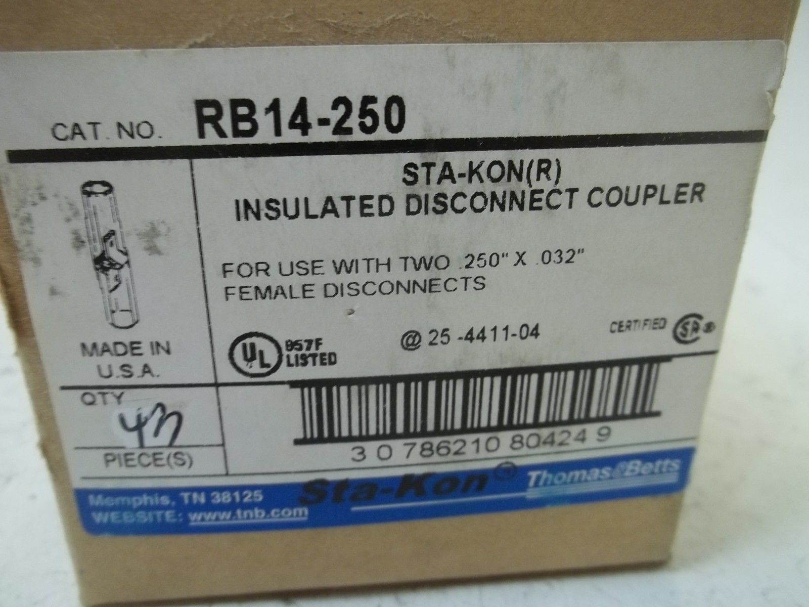 LOT OF 43 THOMAS & BETTS RB14-250 INSULATED DISCONNECT COUPLER NSMP