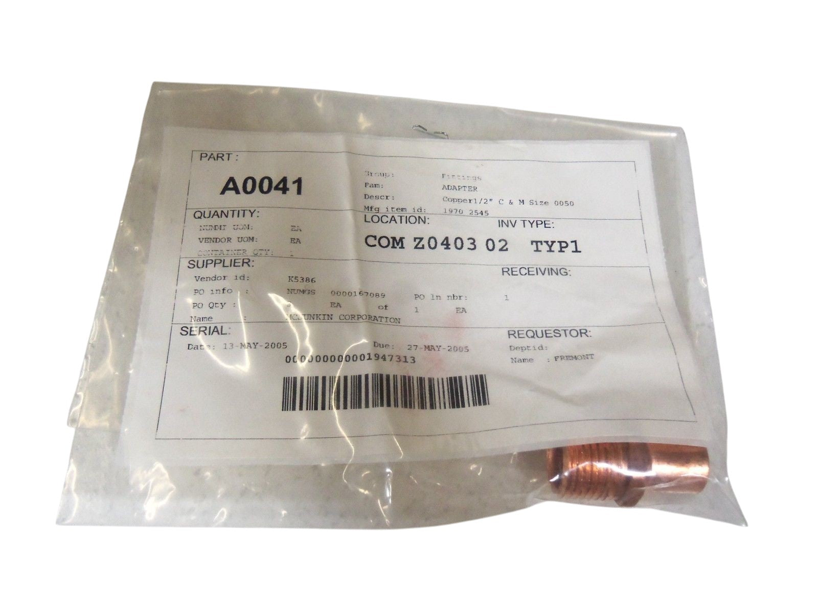 LOT OF 4 COPPER 1/2" FITTING 1970-2545 NSNP