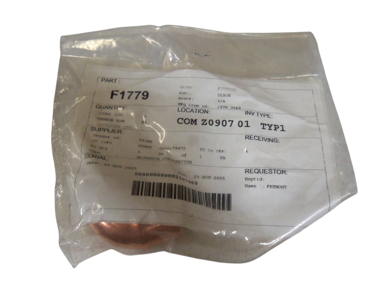 LOT OF 4 ELBOW FITTING 3/4"  1970-3169 NSNP