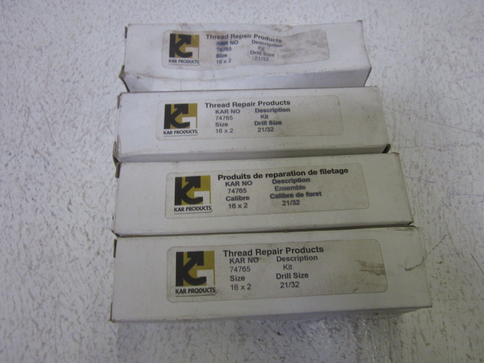 LOT OF 4 KAR PRODUCTS THREAD REPAIR KIT 74765 SIZE 16 X 2 NSMP