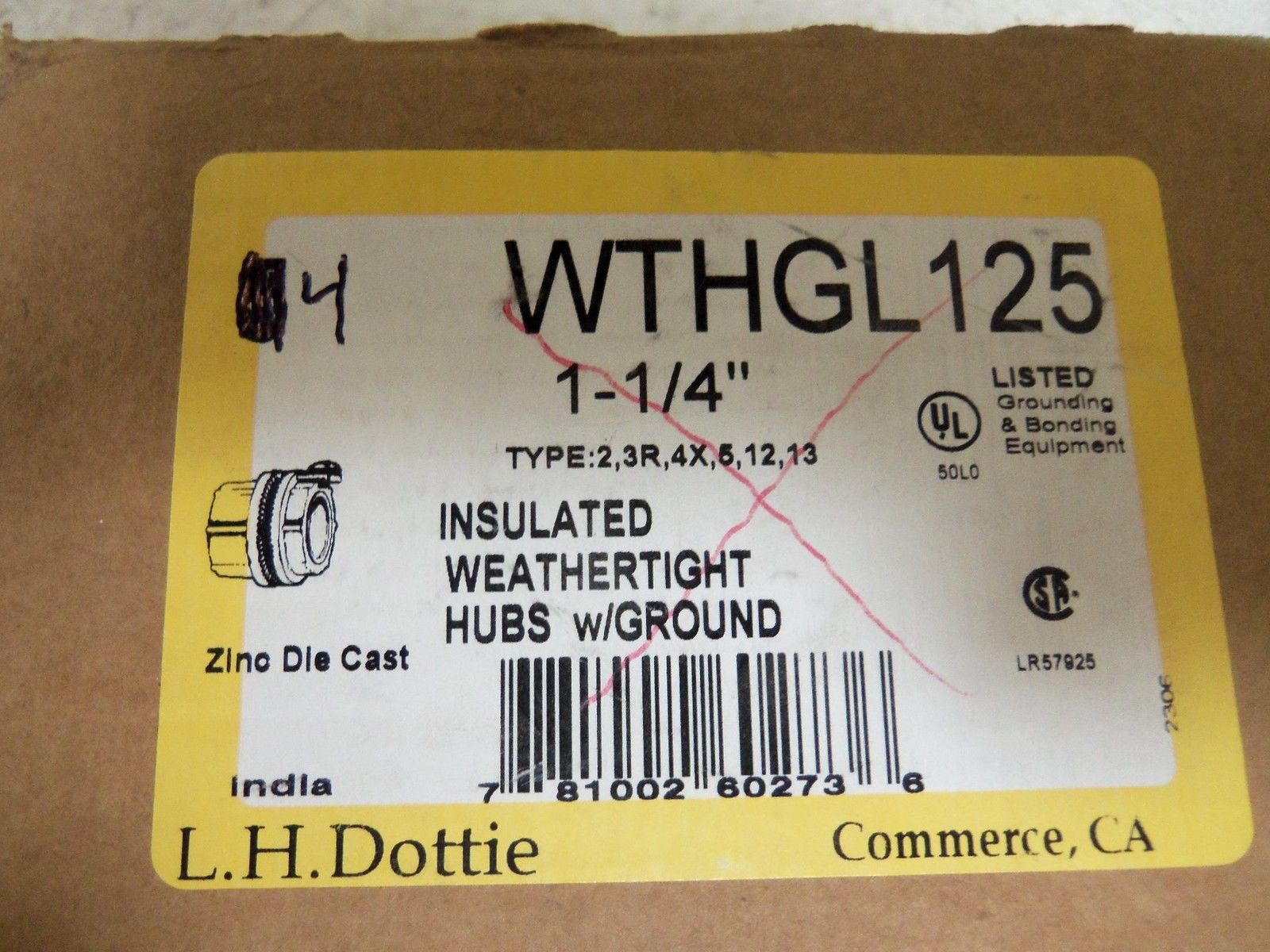 LOT OF 4 L.H. DOTTIE WTHGL125 CONNECTOR NSMP