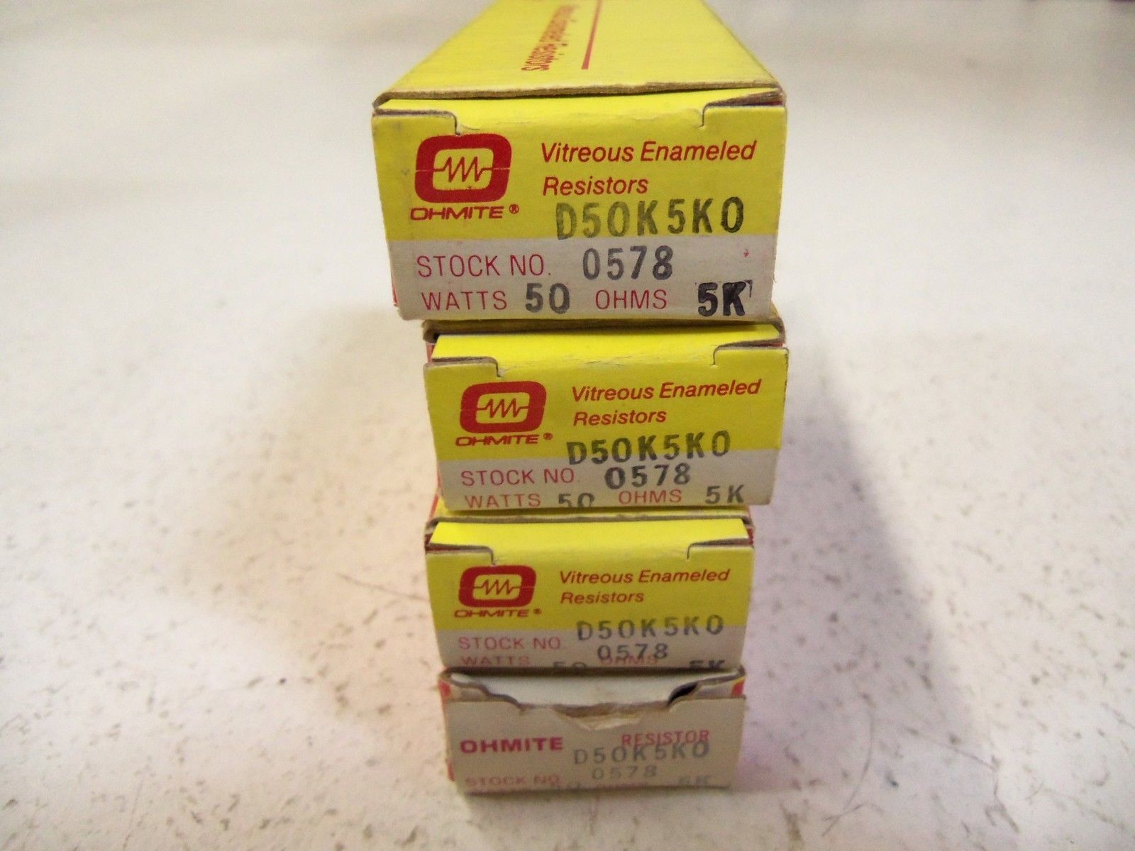 LOT OF 4 OHMITE 0578 D50K5K0 RESISTOR 5000 OHMS NSMP