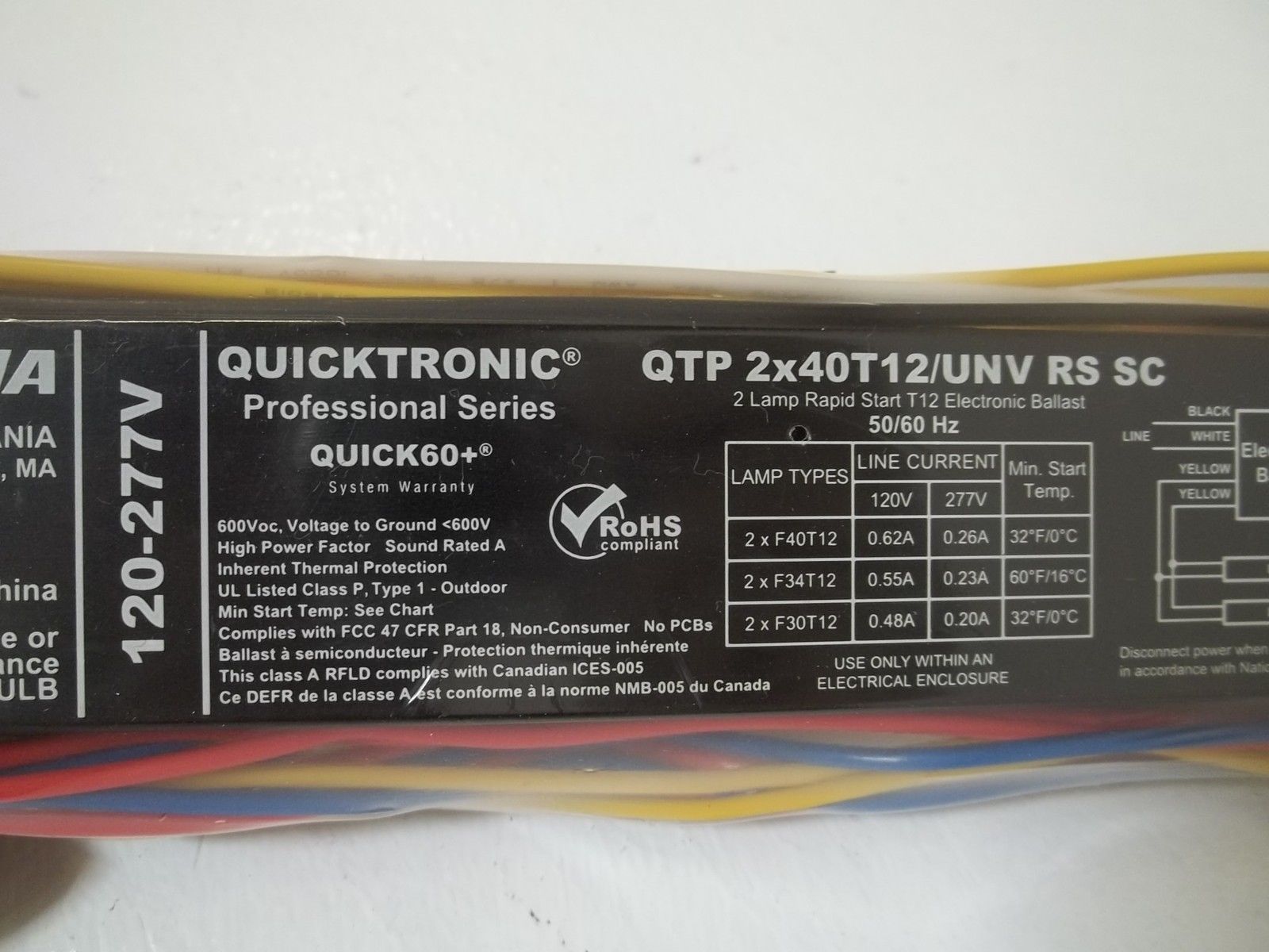 LOT OF 4 SYLVANIA QPT2X40/T12/UNV/RS/SC  BALLAST 120/277V NSMP