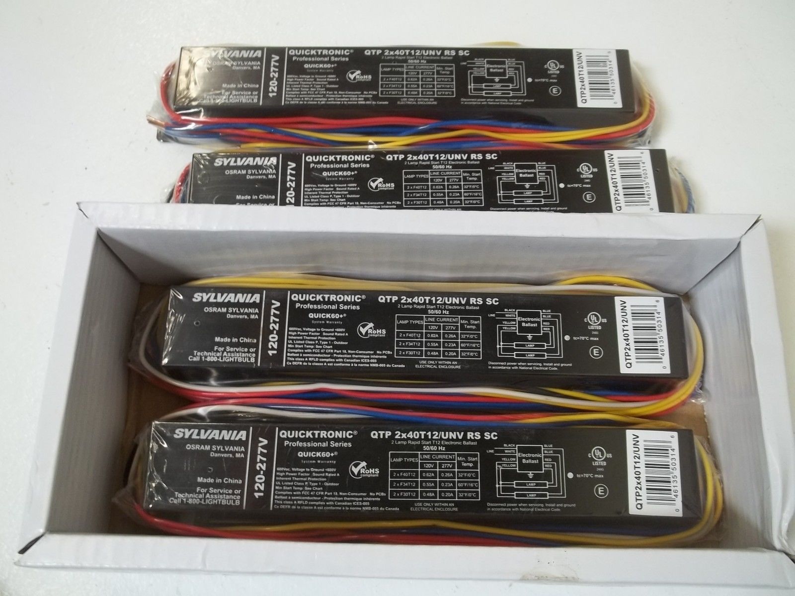 LOT OF 4 SYLVANIA QPT2X40/T12/UNV/RS/SC  BALLAST 120/277V NSMP