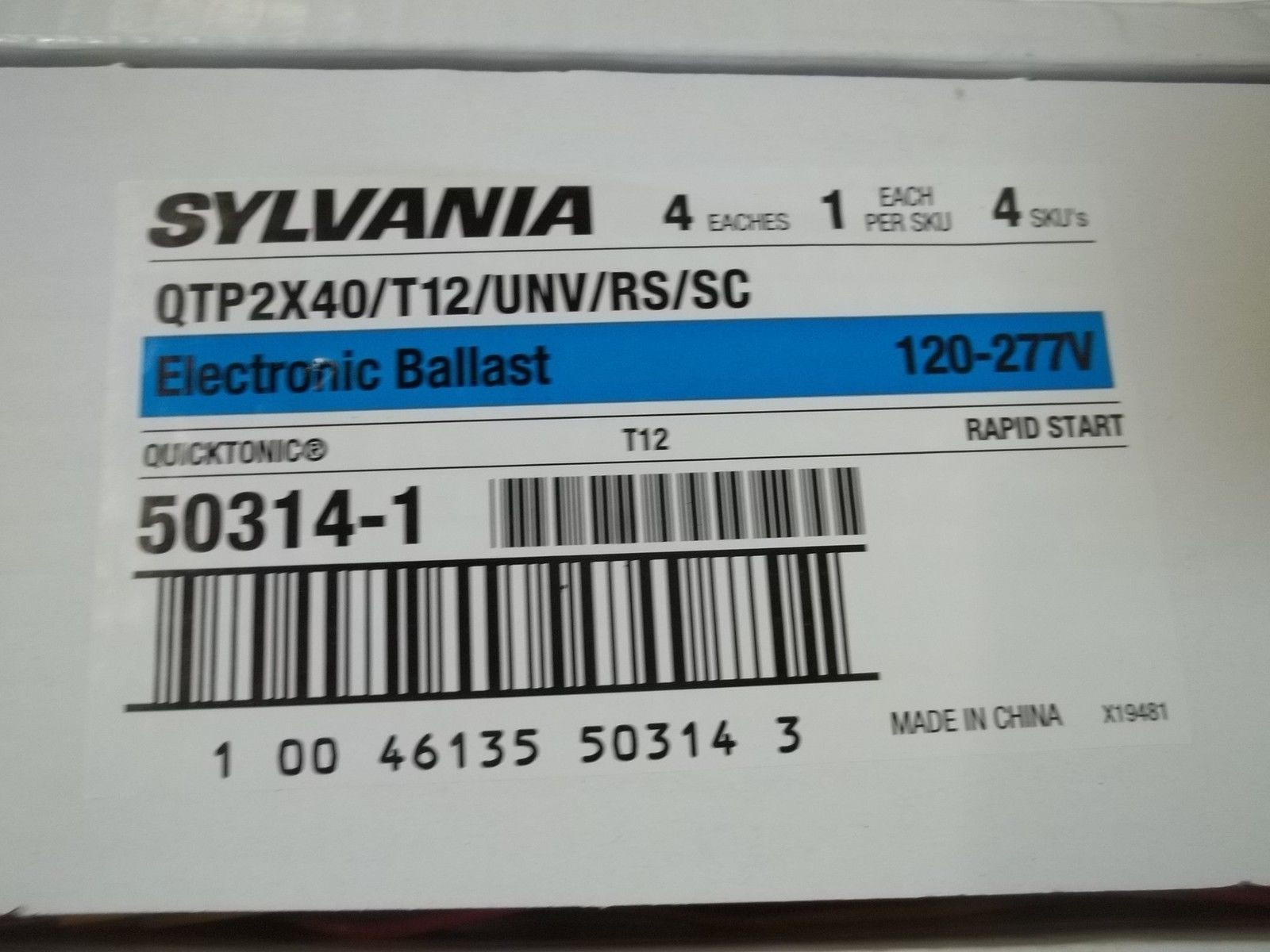 LOT OF 4 SYLVANIA QPT2X40/T12/UNV/RS/SC  BALLAST 120/277V NSMP